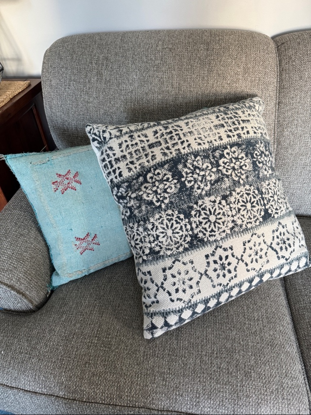 Blue and White Patterned Decorative Pillow